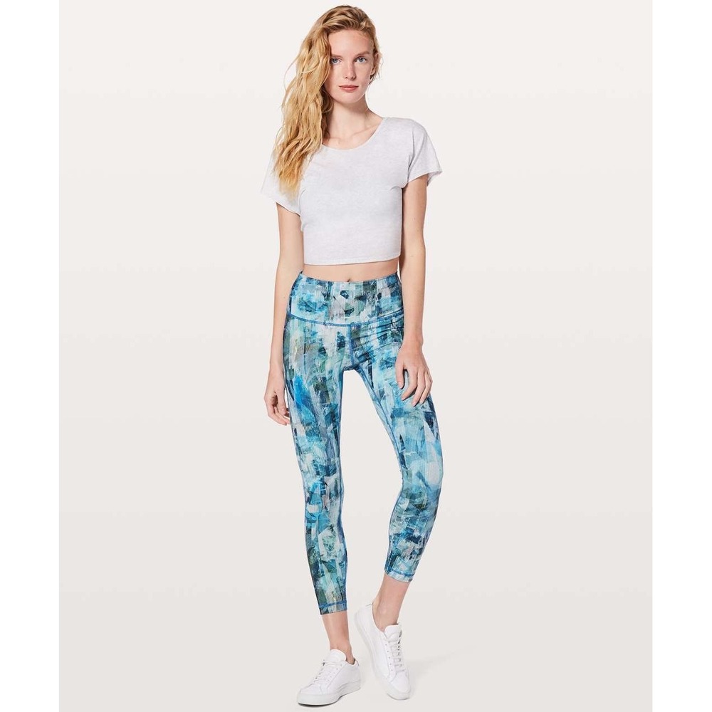 Lululemon Wunder Under Hi-Rise 7/8 Tight 21" Abstract Blue‎ Teal Multi Size 6